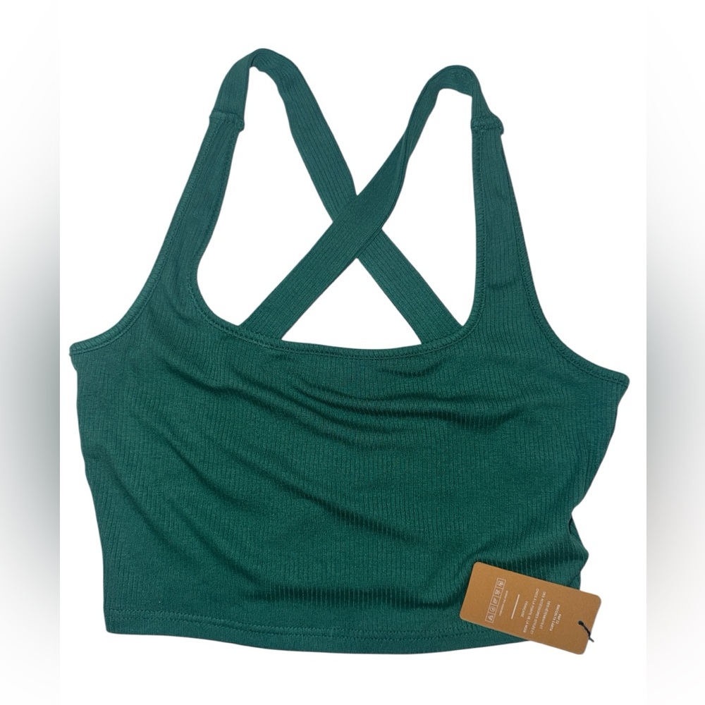 New With Tags NWT Green SHEIN Small Size 4 Criss Cross Open Back Strappy Ribbed